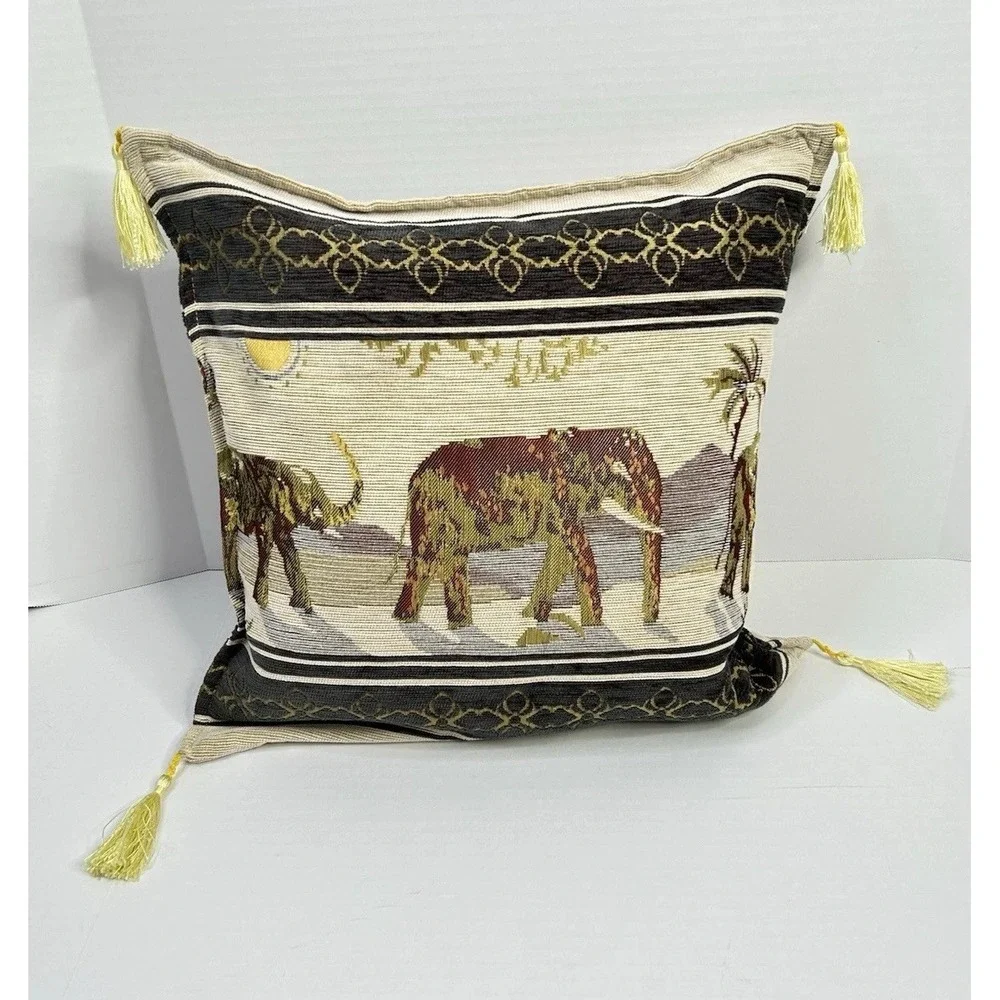 Elephant Decorative Throw Pillow with Tassels Multicolored Multi Print 16